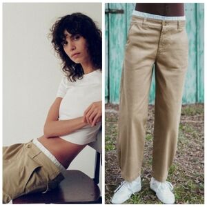 ZARA Double Waistband Chino's Women's  4 Khaki Effortless Streetwear Cleangirl